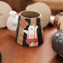 川谷原创手绘北极熊系列复古水杯陶瓷马克杯早餐杯咖啡杯带勺