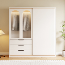 实木衣柜家用卧室推拉门大衣橱现代简约奶油风简易组装小户型柜子