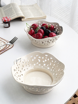Annie Garden 出口订单 欧式复古奶油风陶瓷重工艺镂空摆件水果盘