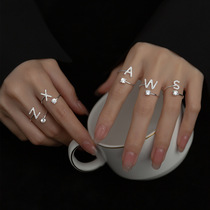925纯银26个英文字母戒指女ins小众设计素圈食指指环新款开口对戒