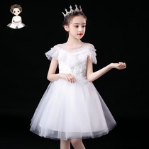 女童白色蓬蓬纱裙大童公主裙钢琴高端演出礼服花童裙子儿童连衣裙