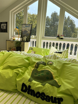 卡通可爱小恐龙纯棉毛巾绣荧光绿四件套1.5m1.8米床单被套三件套