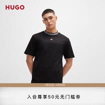 HUGO BOSS男士2024夏季新款带链条印花衣领的双面棉毛短袖T恤