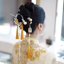 新中式风时尚造型后盘发簪设计长流苏唯美古典风秀禾服新娘头饰品