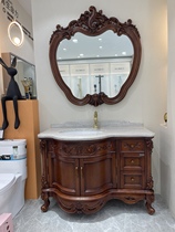 欧式美式红橡木仿古浴室柜 大理石台面 陶瓷台下洗脸盆