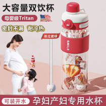 tritan吸管水杯孕妇产妇专用躺着喝大容量1000ml耐高温带茶隔女生