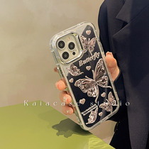 kaia 高级感水晶蝴蝶镜面适用苹果14promax手机壳iphone13新款15硅胶12女款15pro创意15promax苹果11保护套