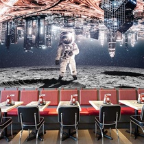 太空人壁纸太空漫步科技馆背景墙清吧酒吧壁画太空人壁布星空壁纸