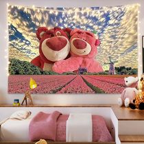 草莓熊装饰挂布迪士尼可爱卡通床头直播背景布宿舍出租房改造墙布