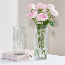 ins风高级感冰川直筒花瓶摆件玻璃透明简约水培富贵竹客厅装饰品