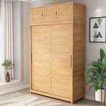 北欧风格全实木衣柜现代简约小户型推拉滑移门卧室衣柜加顶柜家用