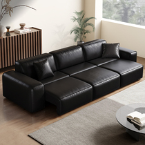 电动伸缩大黑牛真皮沙发意式极简客厅黑色零靠墙可调节功能沙发床