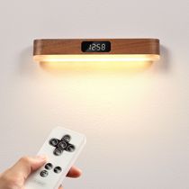 创意实木时钟灯床头灯免打孔磁吸壁灯卧室遥控USB充电触摸小夜灯