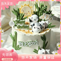 可爱熊猫蛋糕装饰摆件卡通熊猫树脂工艺品生日小礼物烘焙装扮配件