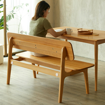 盼居 实木长椅靠背家用长条凳日式简约餐桌椅子软包长椅一体北欧