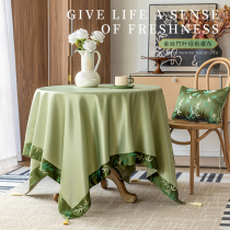 复古中式金丝竹叶绿色桌布防水防油免洗餐桌布轻奢风茶几台布桌垫