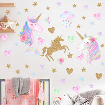 Cartoon Unicorn Horse Star Heart Shape Pattern Wall Sticker