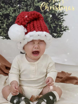 枫垚堂 冰岛编织毛线婴儿红色宝宝圣诞睡帽针织帽子儿童成人礼物