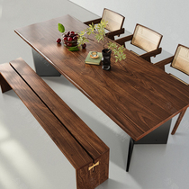 黑胡桃木餐桌创意长条书桌客厅家用办公桌亚克力悬浮泡茶吃饭桌子