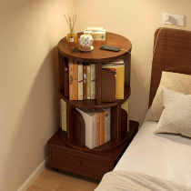 床头旋转书架实木可移动家用落地窄卧室床边儿童阅读架360度书柜