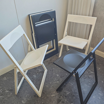 北欧风折叠餐椅带靠背实木收纳椅子凳子家用单人休闲椅可堆放