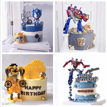 烘焙蛋糕装饰品卡通男孩儿童变形机器人汽车人生日蛋糕装饰摆件