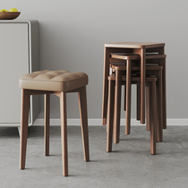 实木凳子家用现代简约可叠放餐椅软包圆板凳餐桌木头椅子舒服久坐