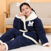 儿童冬季睡衣加厚三层夹棉棉袄套装家居服男女孩中大童3-5岁7-9岁