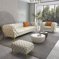 美式轻奢布艺沙发法式定制科技布拉扣直排现代客厅美容院网红沙发