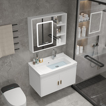 浴室柜组合 卫生间智能镜柜挂式洗手盆带搓板 阳台一体陶瓷洗衣盆