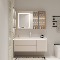 法式奶油风陶瓷一体智能浴室柜镜柜组合卫生间收纳柜洗脸洗手盆柜