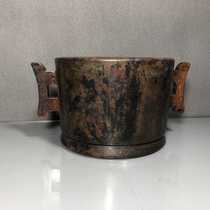 老件紫铜高11.2*23*16公分4.1公斤老物件如意币方耳香炉摆件