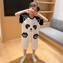 男童睡衣连体熊猫儿童夏季薄款连身纯棉短袖小男孩宝宝亲子家居服
