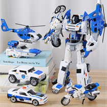 儿童男孩合金变形玩具合体正版模型汽车机器人金刚摩托警车五合一