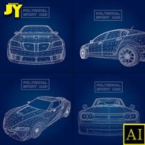 跑车赛车小轿车汽车模型图剖视汽车结构线条透视海报AI矢量图素材