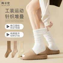 日系袜子女中筒袜白色复古松口粗线针织堆堆袜秋冬季长筒袜女长袜