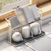 不锈钢杯架家用桌面双层水杯茶杯茶具收纳架沥水盘杯子收纳置物架