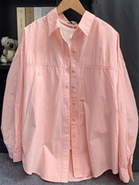 粉色纯棉衬衫女2024夏季款设计感小众上衣宽松长袖衬衣防晒衣外套
