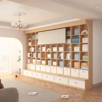 可比熊客厅实木满墙书柜去客厅化客厅图书馆北欧风免费设计定制