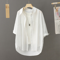 纯棉白色短袖衬衫女薄外套上衣2024年夏季新款宽松设计感小众衬衣