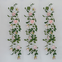 仿真玫瑰藤条假花 室内装饰吊篮 塑料人造藤条 管道吊顶摆件花卉