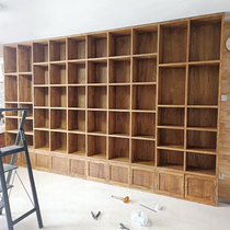 老榆木书架定制飘窗实木简易儿童置物落地书柜家用收纳书桌储物架