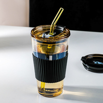 玻璃吸管杯女生耐热水杯男咖啡杯便携式新款2024豆浆果汁奶茶杯子