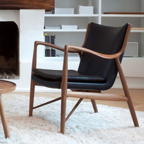 zonyea单人沙发椅实木老虎椅真皮小户型客厅家用北欧休闲扶手单椅