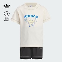 印花撞色运动短袖套装男小童儿童夏季新款adidas阿迪达斯三叶草