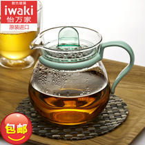 日本iwaki怡万家耐热玻璃茶壶过滤壶绿色小茶壶花茶壶日式茶具