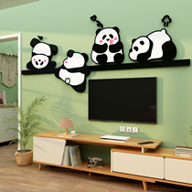 2024新款电视机上方背景墙面装饰品熊猫挂件贴纸壁画自粘点缀布置