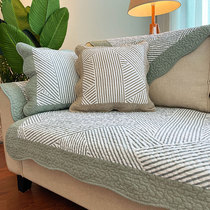 新品简约现代条纹全棉布艺防滑沙发垫子组合坐垫纯棉四季通用靠垫