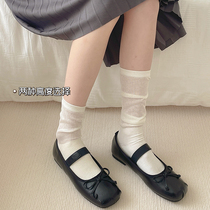 坚果妈咪 芭蕾风袜子女长筒堆堆袜配小皮鞋薄款jk白色小腿袜夏季