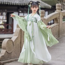 绿色汉服女童中国风儿童古装唐装超仙襦裙夏季女孩古风广袖汉服裙